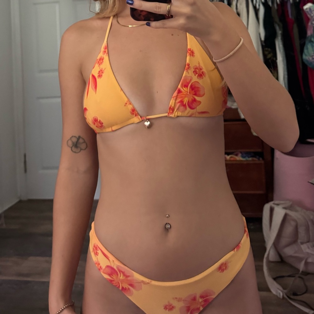 Tropical Floral Bikini Set in Yellow and Pink